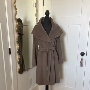 Cinzia Rocca Belted Wool and Cashmere Wrap Coat with Hood - Taupe